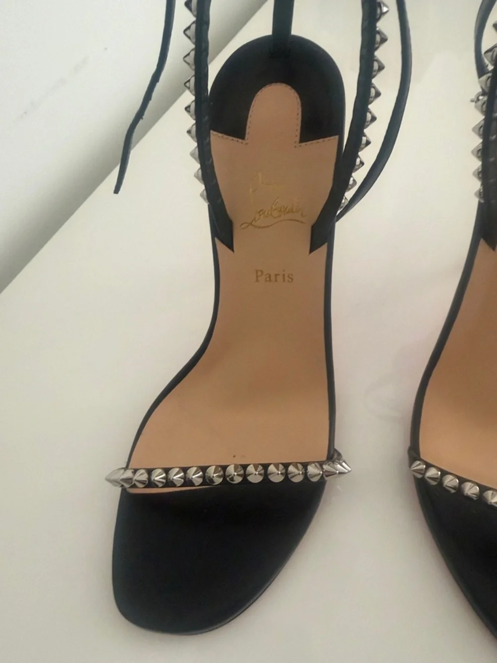 Christian Louboutin Black Studded Ankle-Strap Sandals with Silver Spikes - Picture 5 of 10